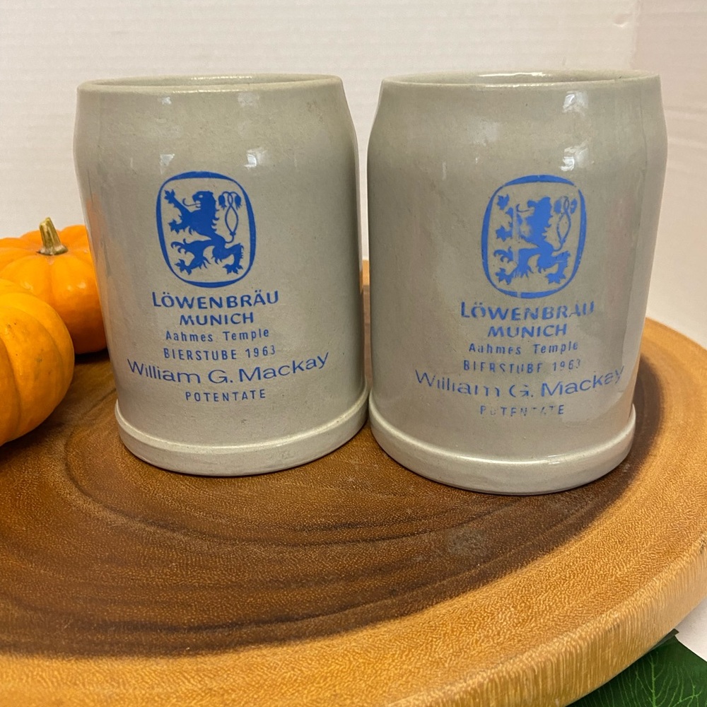 Lowenbrau Munich Vintage Beer Steins Mugs Set of 2
